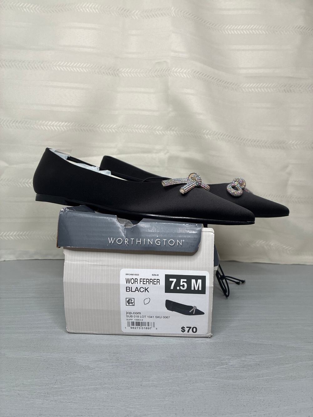 Worthington Ferrer Pointed Toe Ballet Flats Black Womens Size 7.5